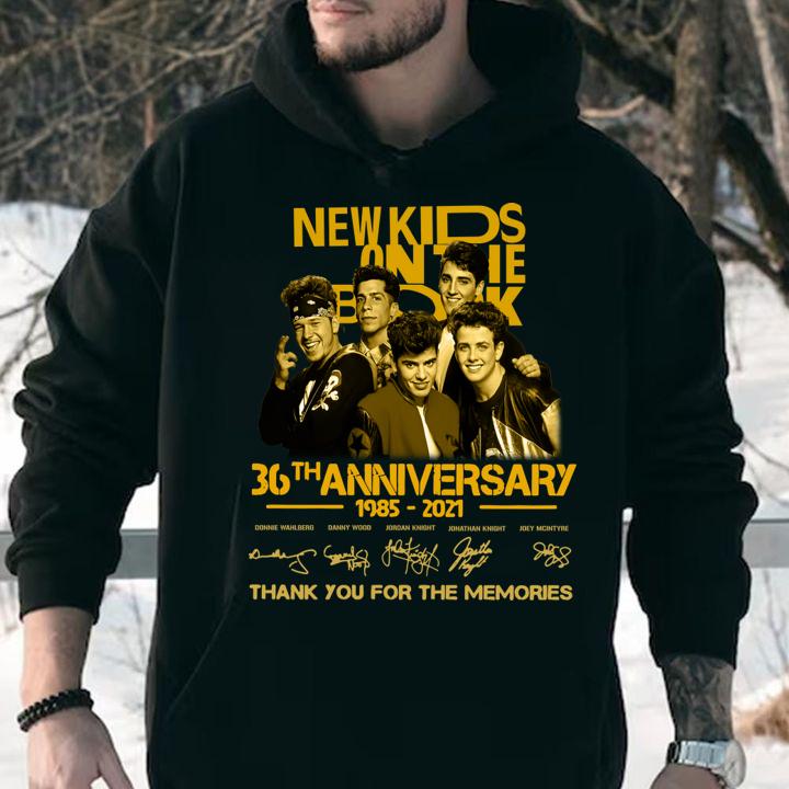 New Kids On The Block 36th anniversary 1985-2021 signatures thank you for the memories t-shirt hoodie