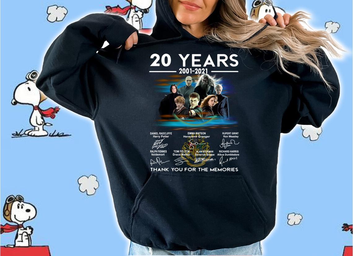 2021 Harry Potter 20 years 2001-2021 signatures thank you for the memories t-shirt hoodie