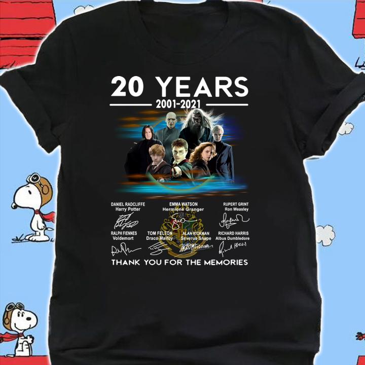 2021 Harry Potter 20 years 2001-2021 signatures thank you for the memories t-shirt shirt