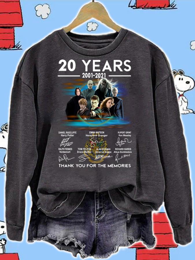2021 Harry Potter 20 years 2001-2021 signatures thank you for the memories t-shirt sweatshirt