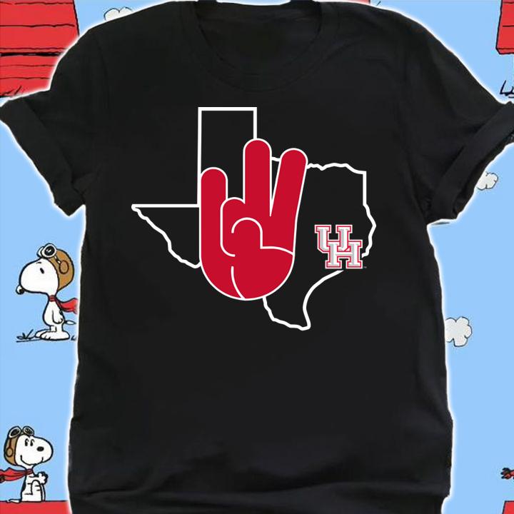 Houston Cougars U Of H Hand Sign In State Outline t-shirt shirt