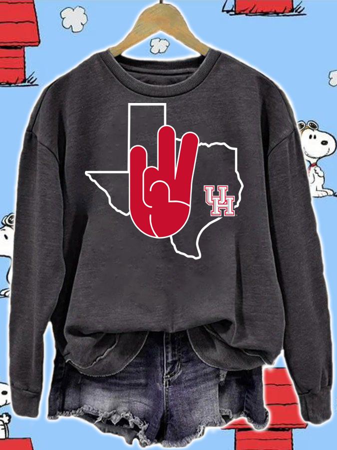 Houston Cougars U Of H Hand Sign In State Outline t-shirt sweatshirt