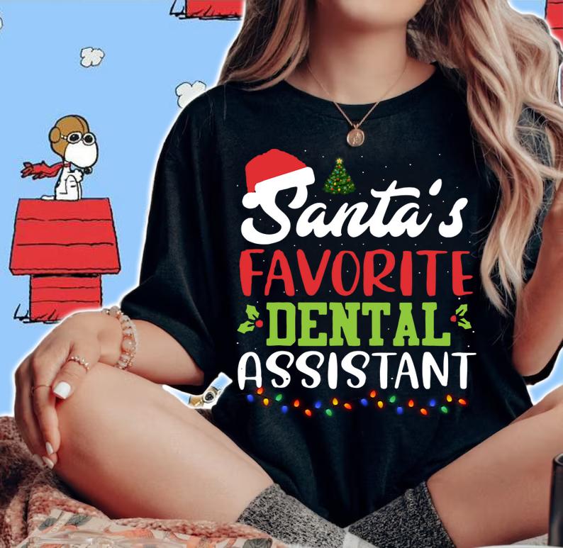 Santa's Favorite Dental Assistant Christmas Santa Hat t-shirt woman shirt