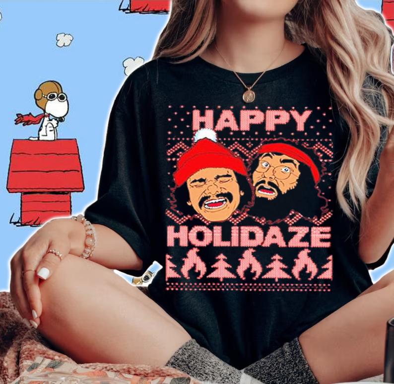 Cheech and Chong Happy Holidaze Christmas T-Shirt t-shirt woman shirt