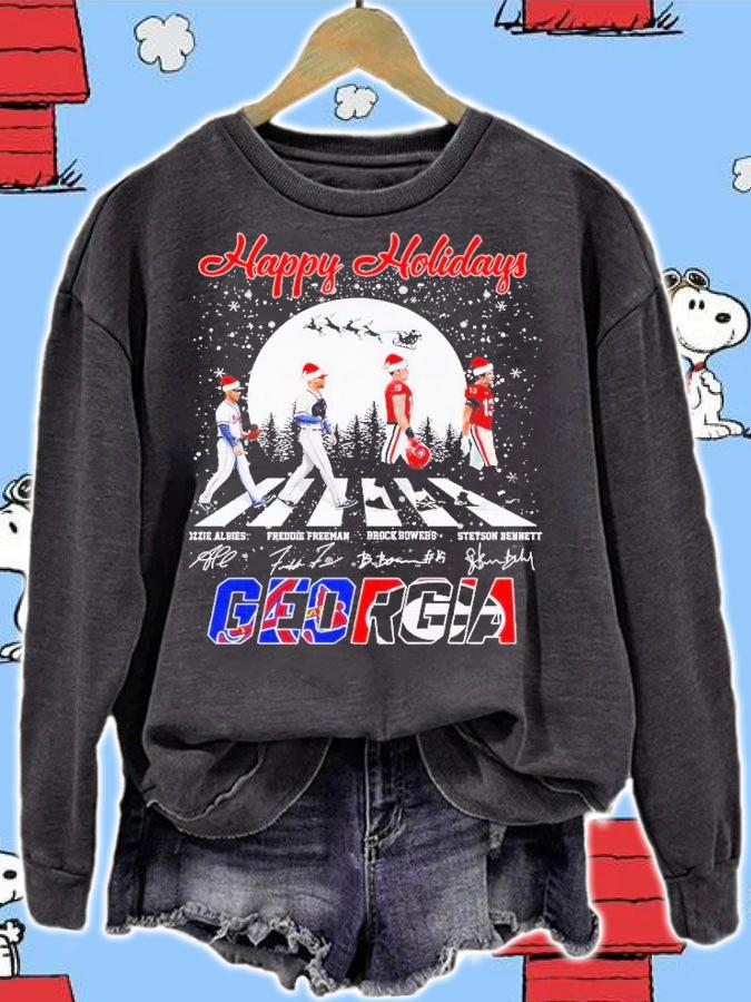 Happy Holidays Abbey Road Georgia Ozzie Albies Freddie Freeman Brock Bowers Stetson Bennett shirt t-shirt sweatshirt