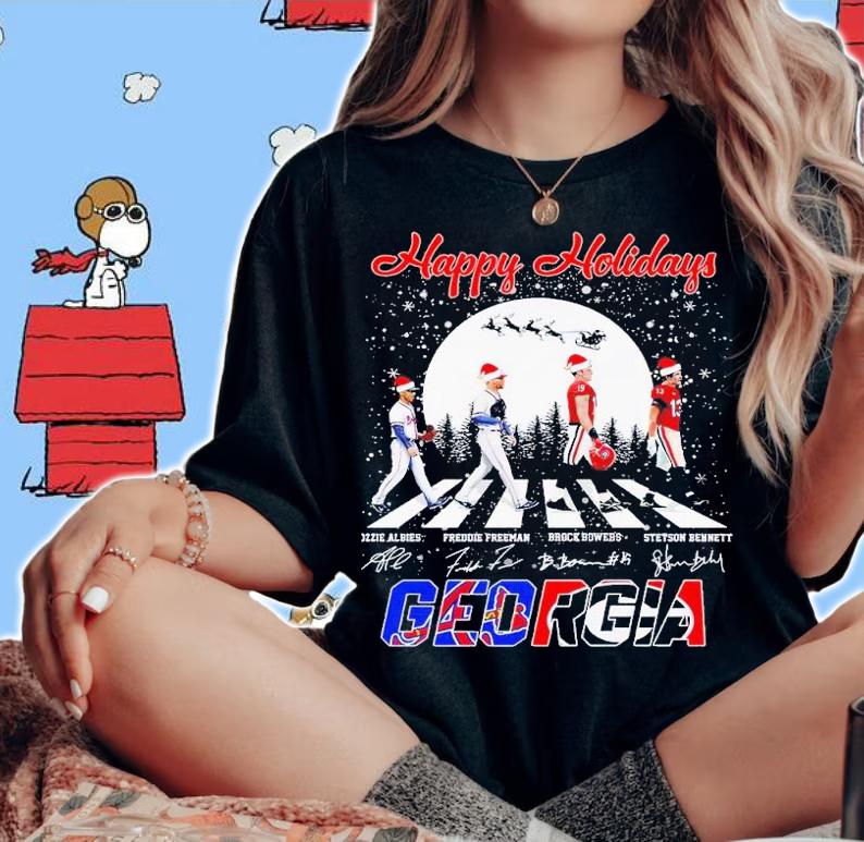 Happy Holidays Abbey Road Georgia Ozzie Albies Freddie Freeman Brock Bowers Stetson Bennett shirt t-shirt woman shirt