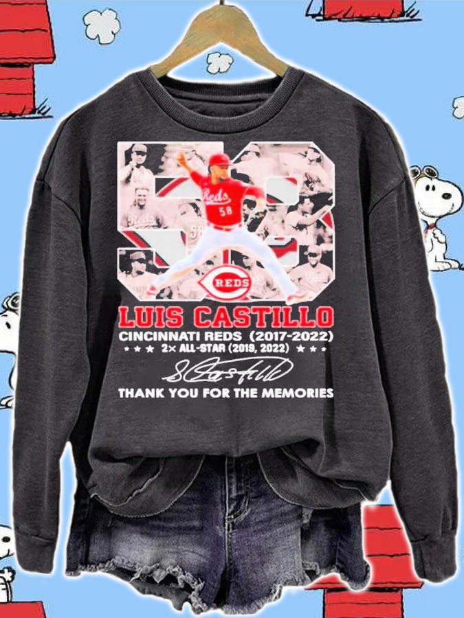 Luis Castillo 58 Cincinnati Reds 2017-2022 2X All-Star Thank You For The Memories Signature Shirt t-shirt sweatshirt