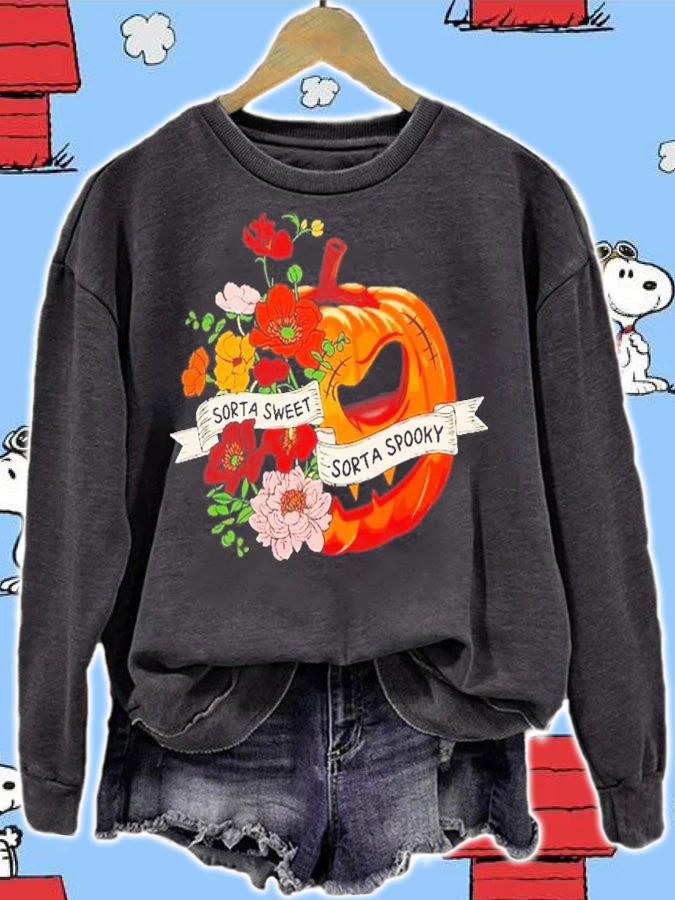 Sweet Sorta Spooky Flower Pumpkin Halloween T-Shirt t-shirt sweatshirt