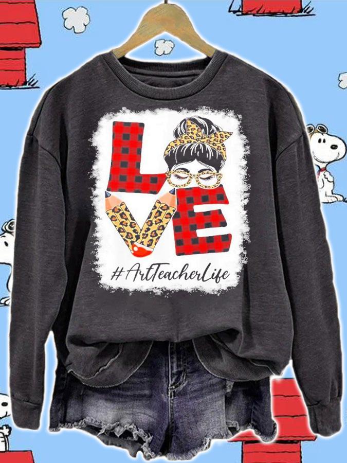 Teacher Love Messy Bun Leopard Buffalo Back To School Shirt t-shirt sweatshirt