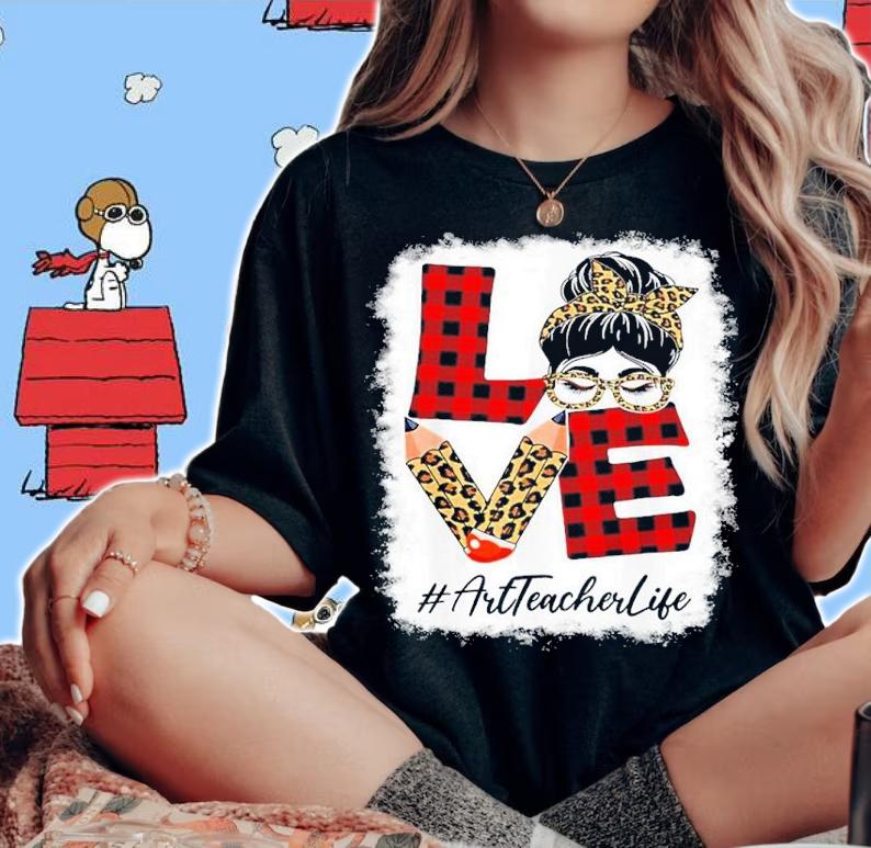 Teacher Love Messy Bun Leopard Buffalo Back To School Shirt t-shirt woman shirt