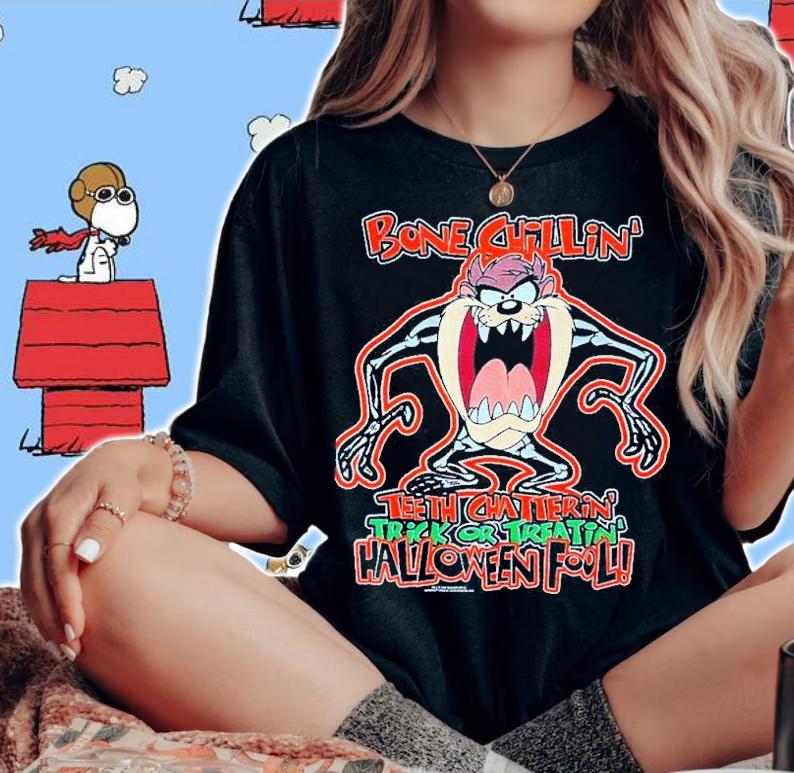 Vintage Taz Looney Tunes Halloween Bones shirt t-shirt woman shirt