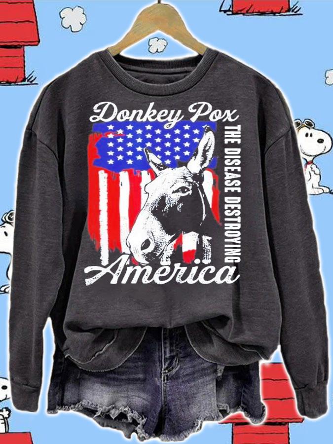 Donkey Pox The Disease Destroying America Retro US Flag T-Shirt t-shirt sweatshirt