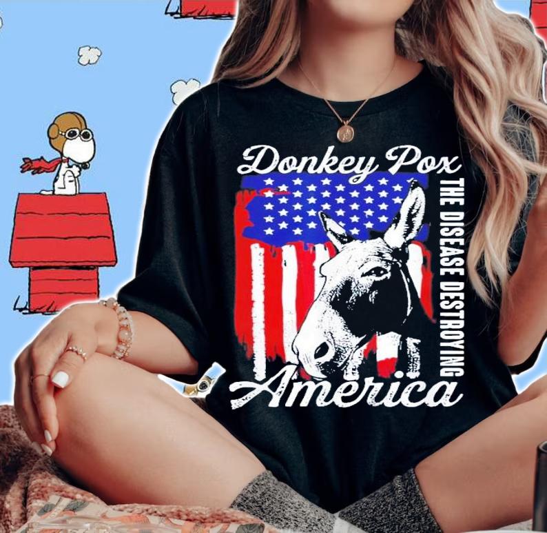 Donkey Pox The Disease Destroying America Retro US Flag T-Shirt t-shirt woman shirt