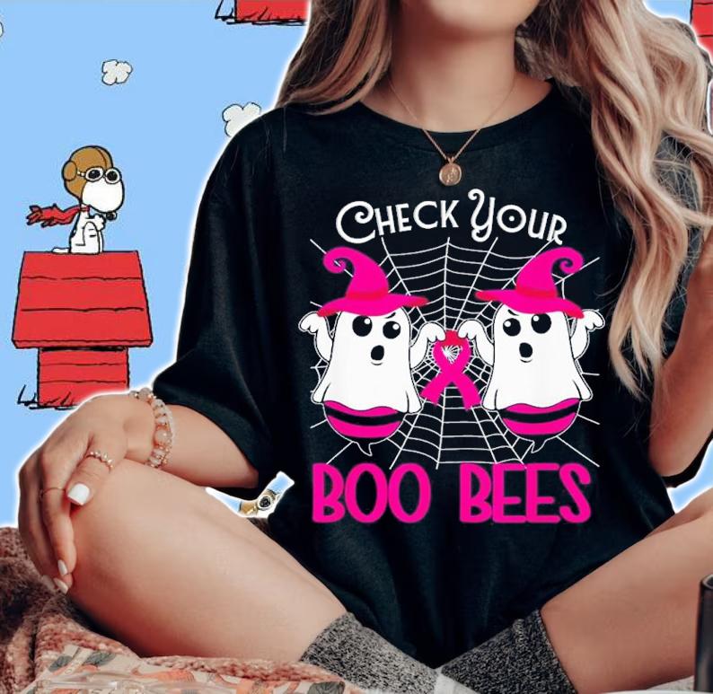 Halloween Check Your Boo Bees Funny Breast Cancer Shirt t-shirt woman shirt