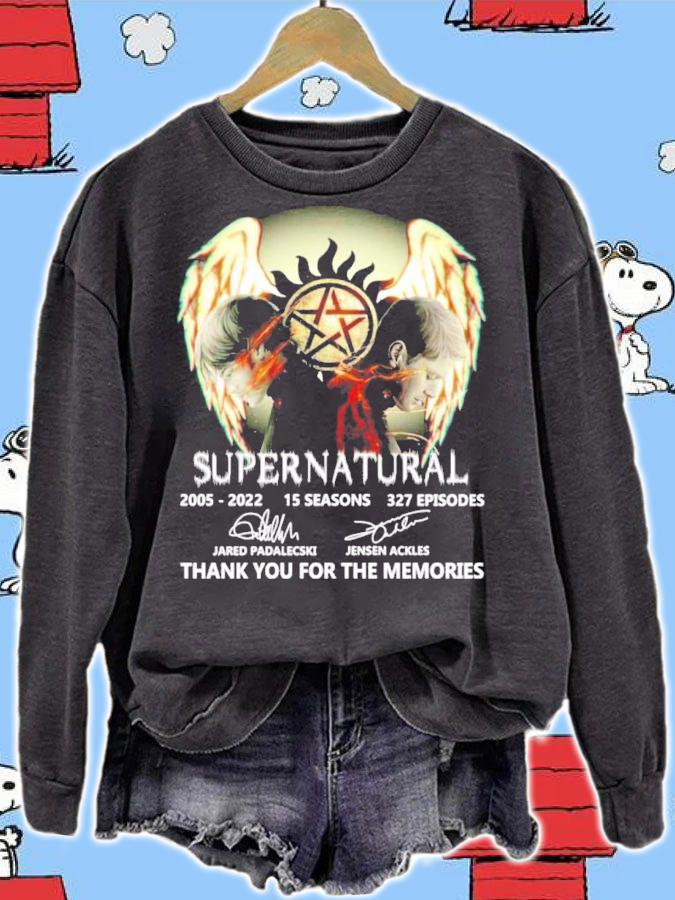 Supernatural 2005-2022 15 Seasons 327 Episodes Signatures Thank You For The Memories Shirt t-shirt