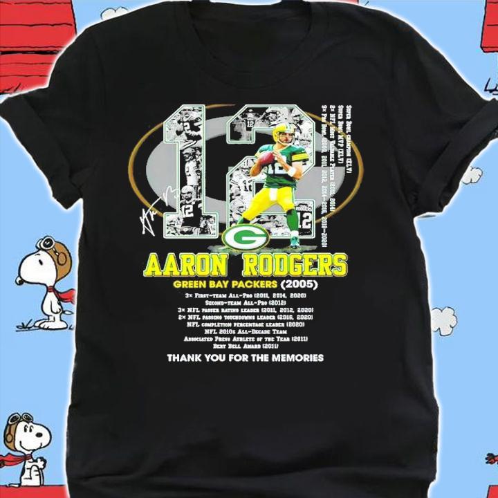 12 Aaron Rodgers Green Bay Packers 2005 Signatures Thank You For The Memories Shirt t-shirt
