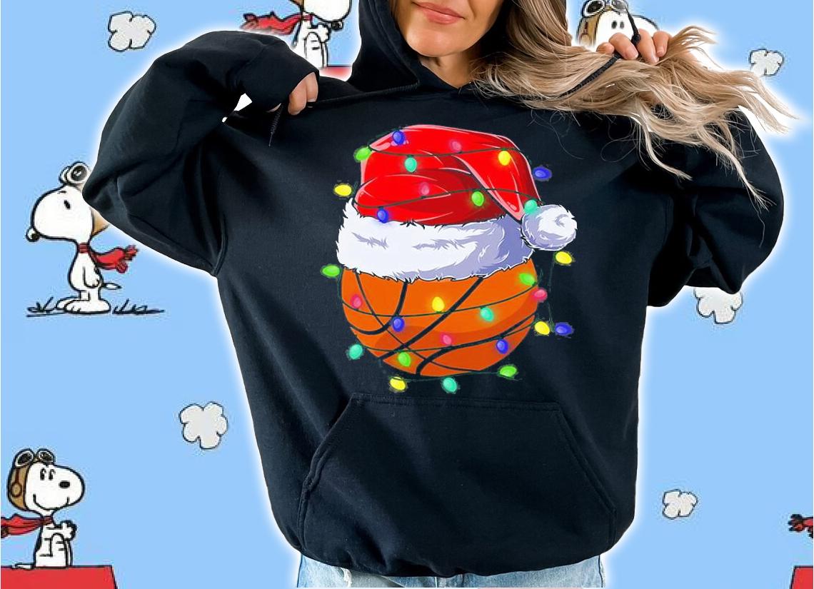 Basketball Santa Hat Christmas Lights Funny Sport T-Shirt t-shirt hoodie