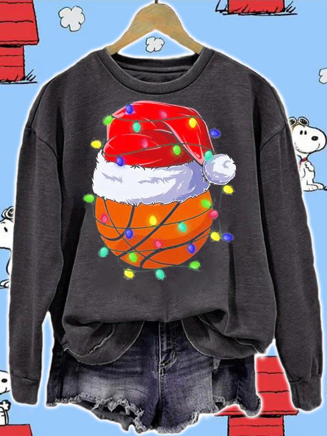 Basketball Santa Hat Christmas Lights Funny Sport T-Shirt t-shirt sweatshirt