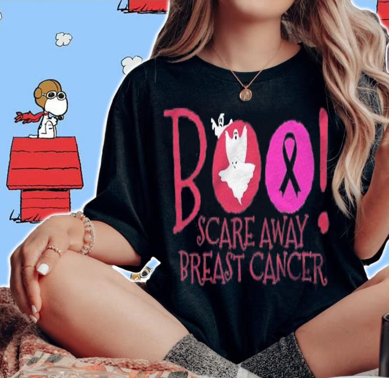 Boo Scare Away Breast Cancer Awareness Halloween Shirt t-shirt woman shirt