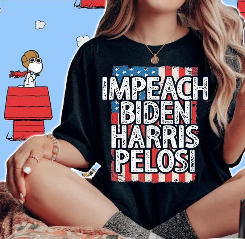 Impeach Biden Harris Pelosi Biden Harris USA Flag T-Shirt t-shirt