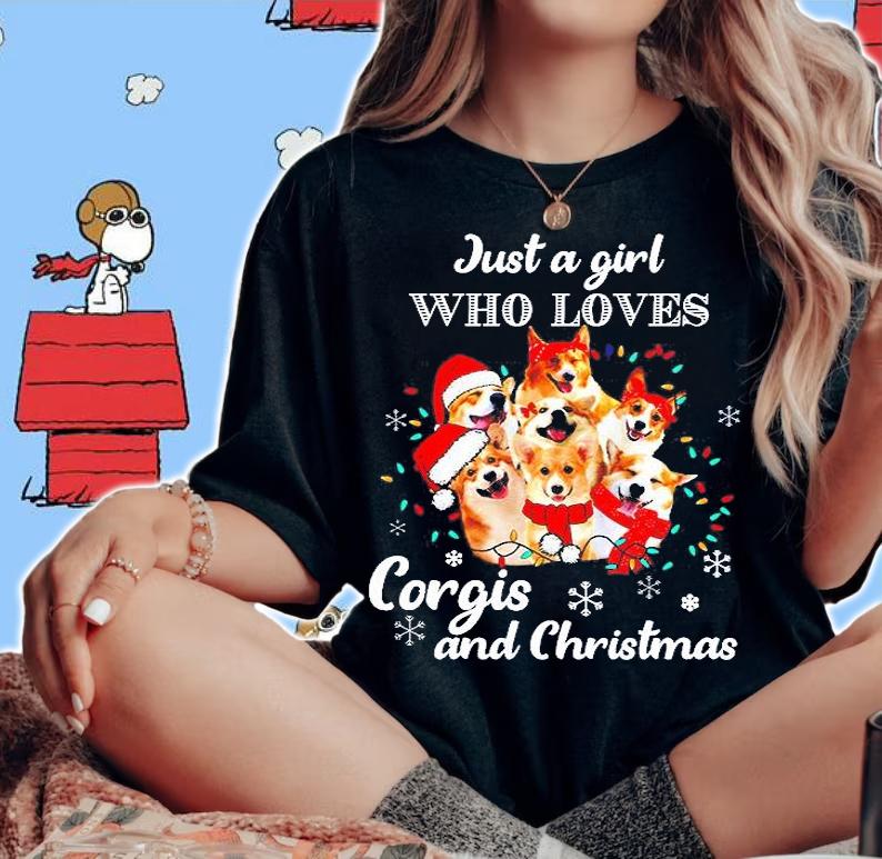 Just A Girl Who Loves Corgis And Christmas T-Shirt t-shirt