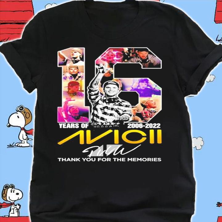 Official 16 Years Of 2006-2022 Avicii Signatures Thank You For The Memories Shirt t-shirt