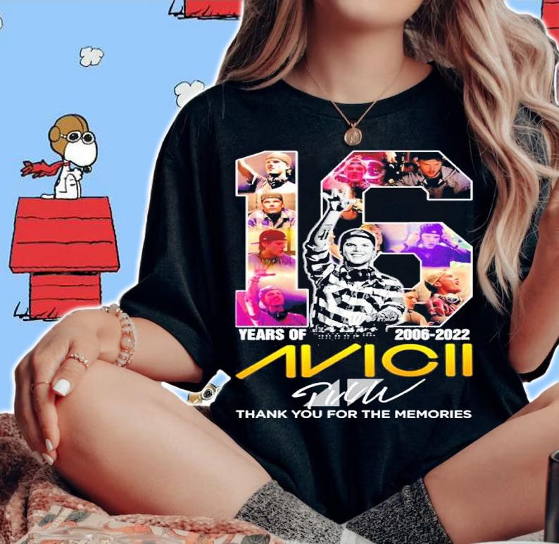 Official 16 Years Of 2006-2022 Avicii Signatures Thank You For The Memories Shirt t-shirt