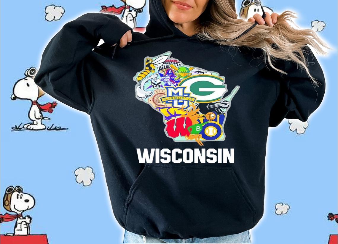 WISCONSIN Wisconsin Badgers Green Bay Packers Milwaukee Brewers Milwaukee Bucks Logo Shirt t-shirt hoodie