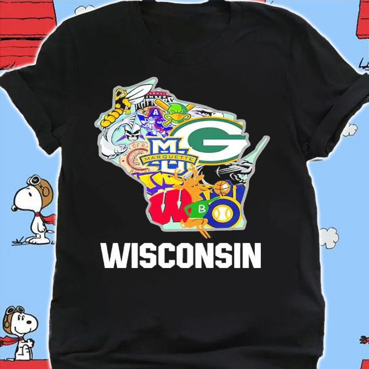 WISCONSIN Wisconsin Badgers Green Bay Packers Milwaukee Brewers Milwaukee Bucks Logo Shirt t-shirt shirt
