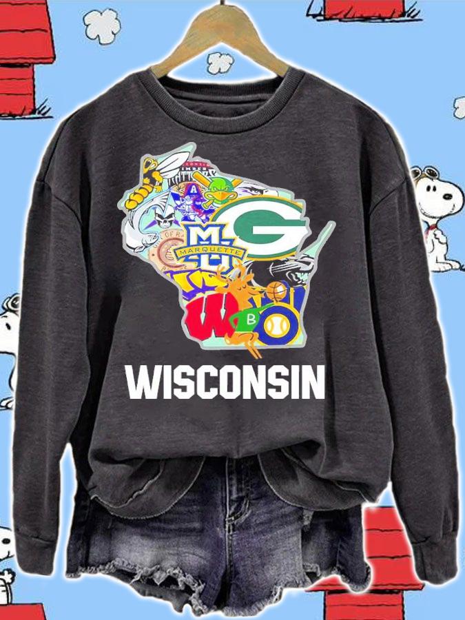 WISCONSIN Wisconsin Badgers Green Bay Packers Milwaukee Brewers Milwaukee Bucks Logo Shirt t-shirt sweatshirt