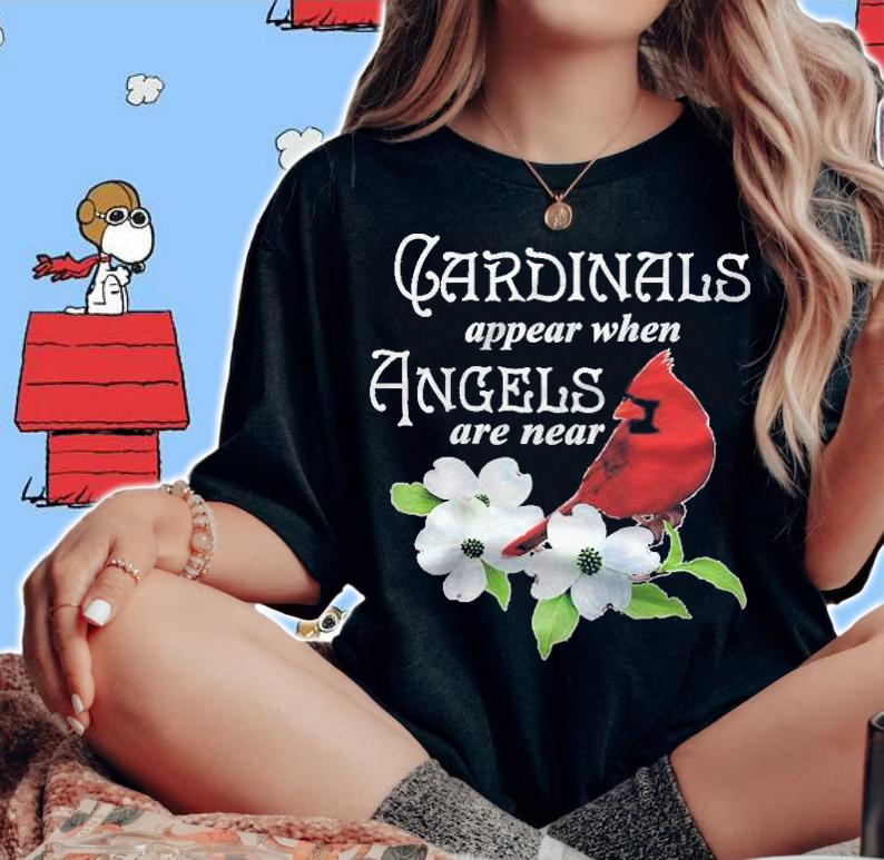 Cardinals Appear When Angels Are Near Bird Lover Gift Raglan Baseball T-shirt t-shirt woman shirt