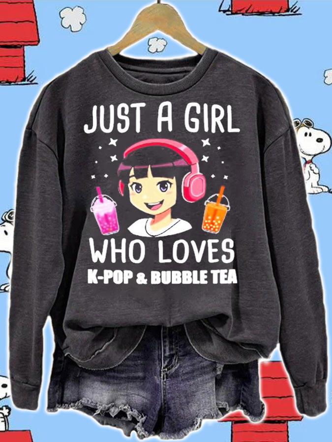 Womens Just A Girl Who Loves K Pop & Bubble Tea Kpop Merch Gift T-Shirt t-shirt sweatshirt