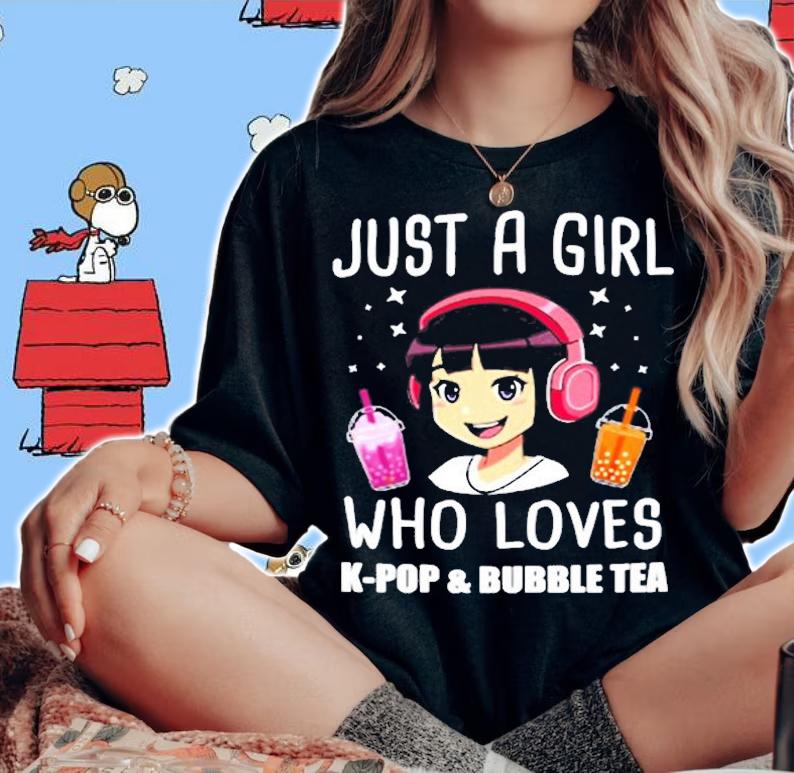 Womens Just A Girl Who Loves K Pop & Bubble Tea Kpop Merch Gift T-Shirt t-shirt woman shirt