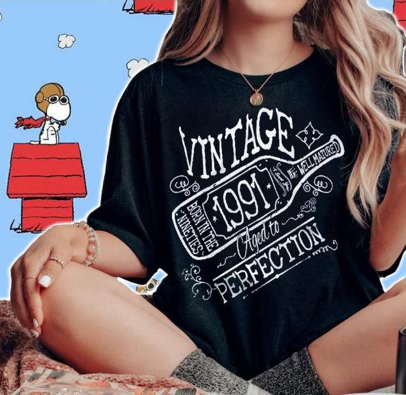 Cute Wine 30Th Birthday Gift For Her 1991 Aged To Perfection Shirt t-shirt