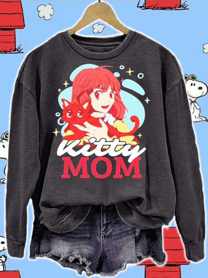 Kitty Mom With A Pet A Cat Anime T-Shirt t-shirt sweatshirt