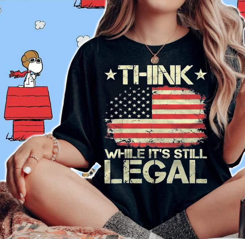 Womens Vintage Old American Flag Think While Its Still Legal Shirt t-shirt