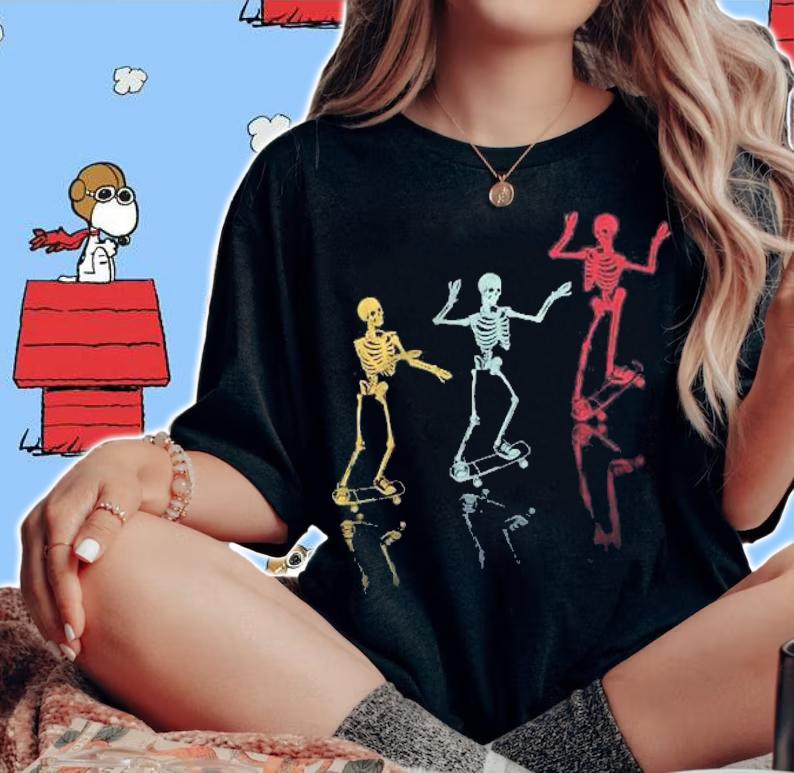 Funny Skeleton Skateboard Skateboarding Gift T-shirt woman shirt