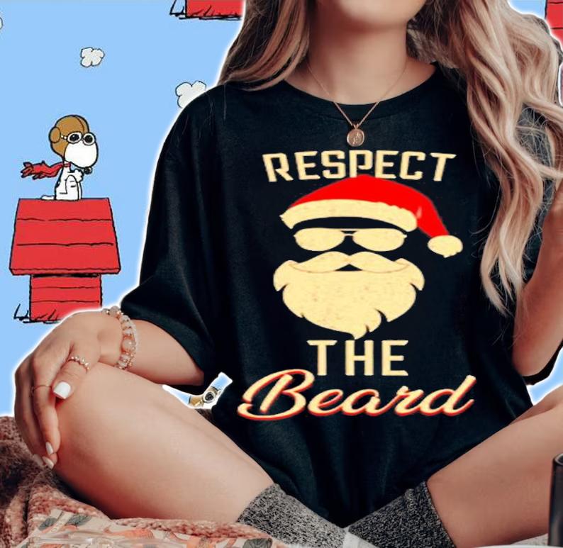 Respect The Beard Santa Glasses Funny Christmas Pajamas T-Shirt woman shirt