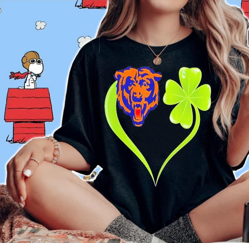 Chicago Bears Shamrock Heart St Patrick's Day T-Shirt woman shirt
