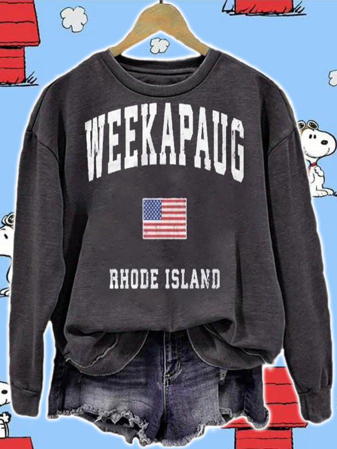 Weekapaug Rhode Island Ri Vintage American Flag Sports Shirt