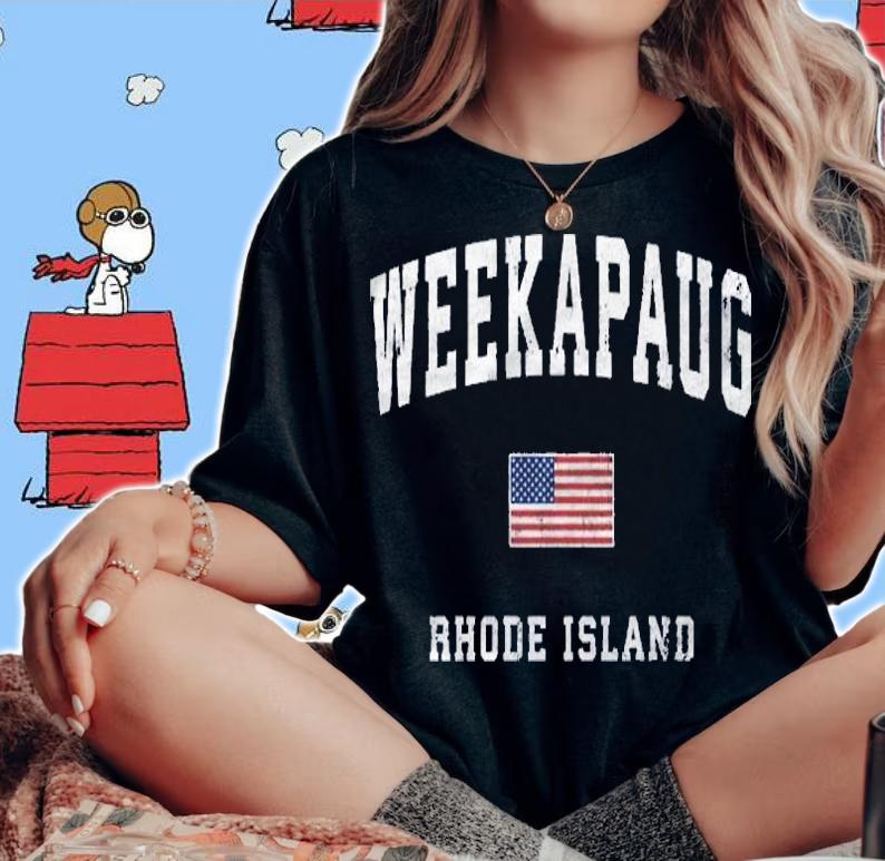Weekapaug Rhode Island Ri Vintage American Flag Sports Shirt