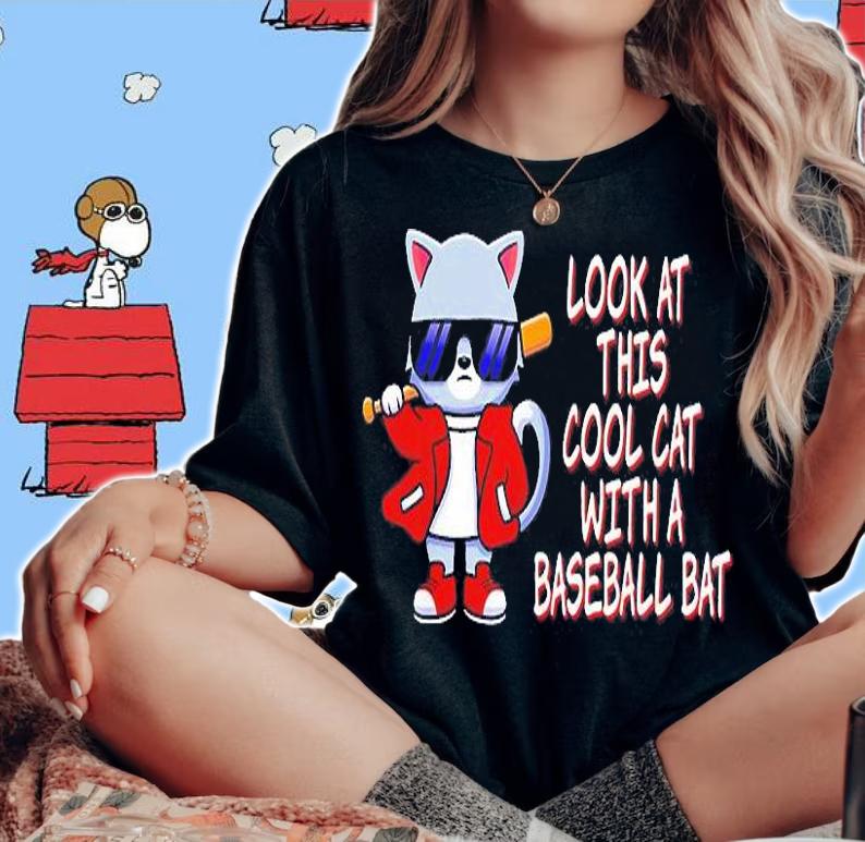 Look At This Cool Cat With A Baseball Bat T-Shirt woman shirt