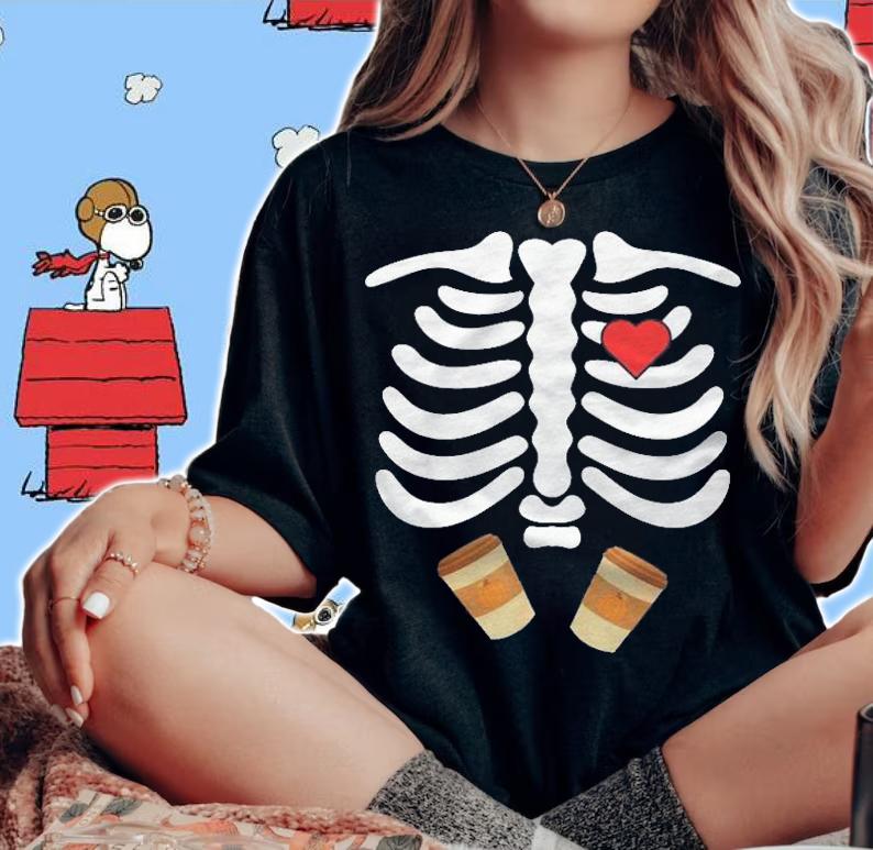 Halloween Skeleton Food Belly Pumpkin Spice T-shirt woman shirt