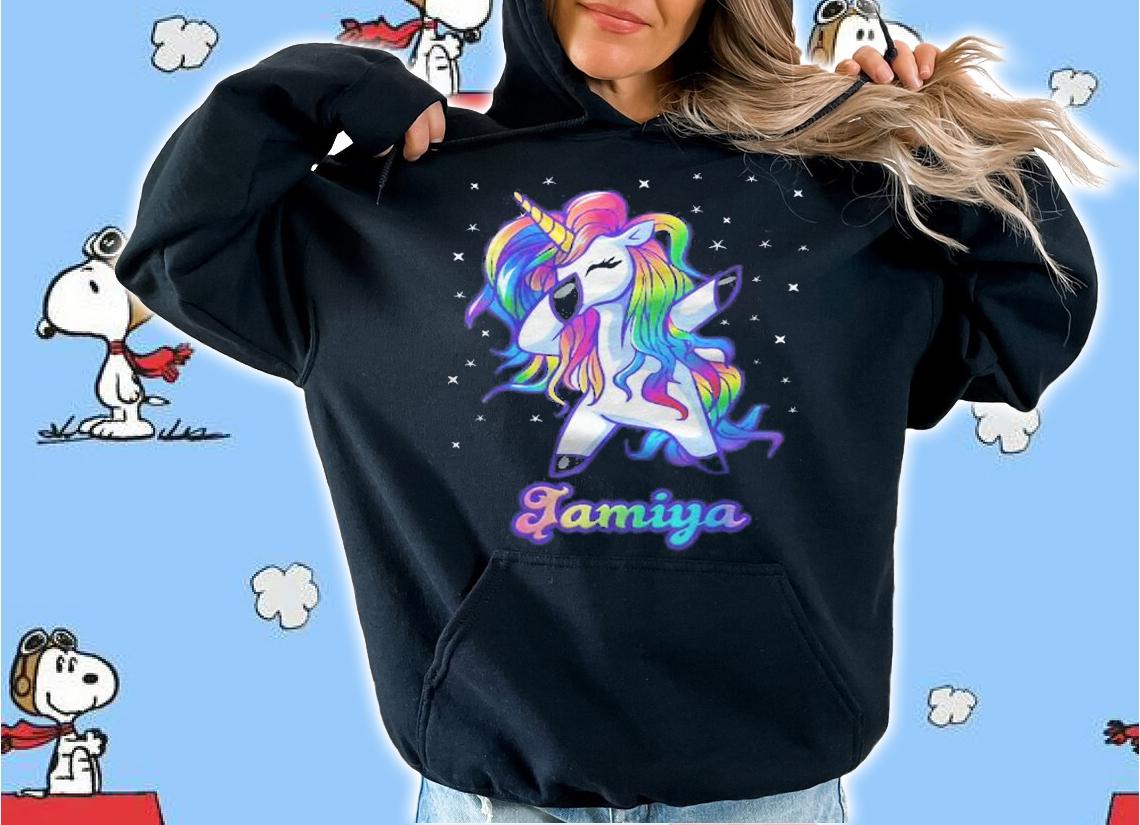 Jamiya Name Personalized Custom Rainbow Unicorn Dabbing Shirt hoodie