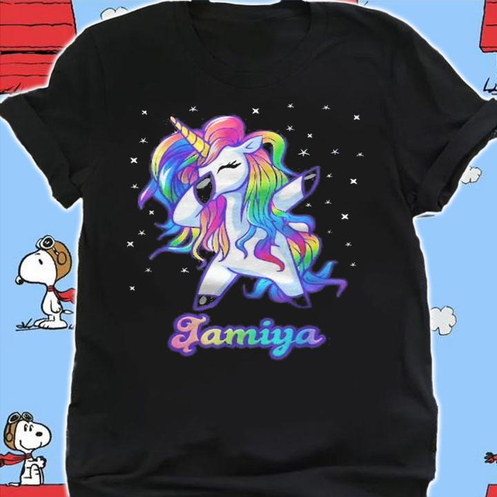 Jamiya Name Personalized Custom Rainbow Unicorn Dabbing Shirt shirt