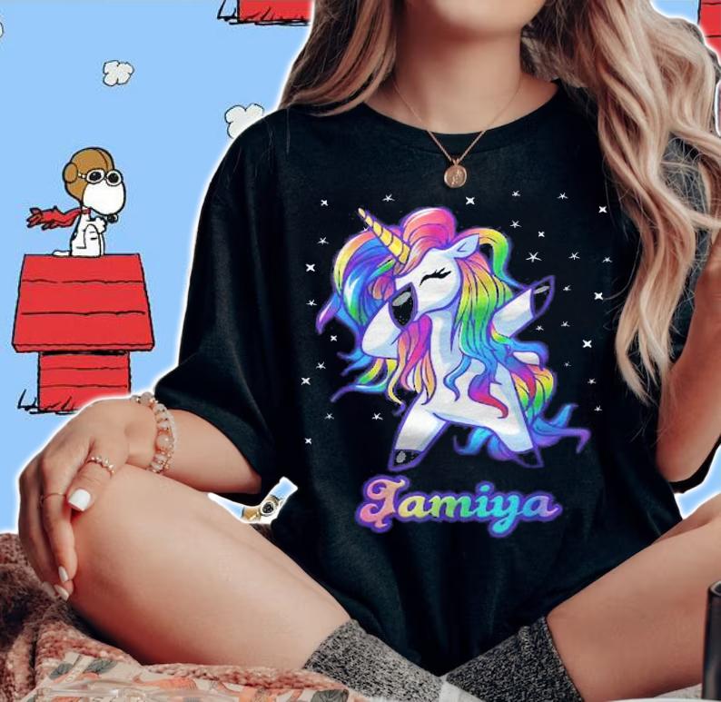 Jamiya Name Personalized Custom Rainbow Unicorn Dabbing Shirt woman shirt