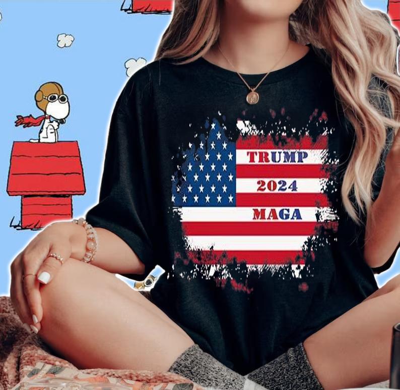 TRUMP 2024 MAGA USA Flag T-Shirt woman shirt