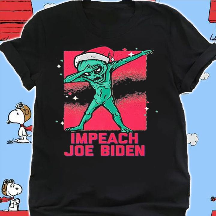 Funny Alien UFO Dabbing Impeach Biden Santa Conservative T-Shirt shirt