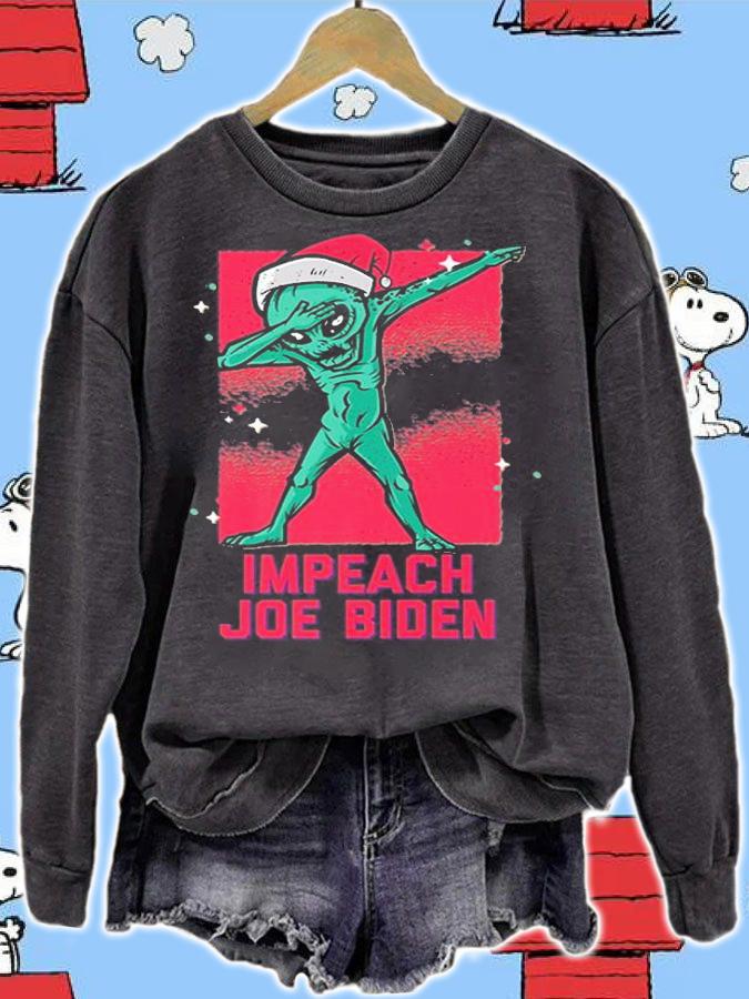 Funny Alien UFO Dabbing Impeach Biden Santa Conservative T-Shirt sweatshirt