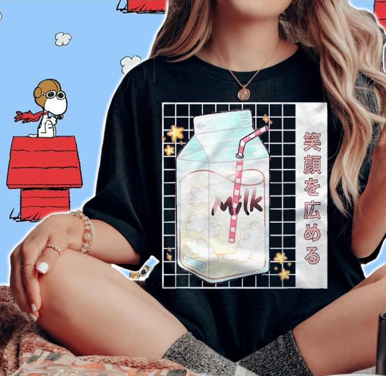 Milk Carton Kawaii Anime Milk Lover T-shirt woman shirt